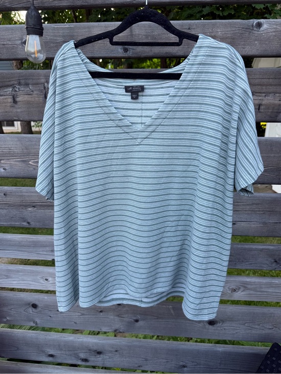 J. Jill Tops - J.Jill Striped V-Neck Tee - Light Sage/White